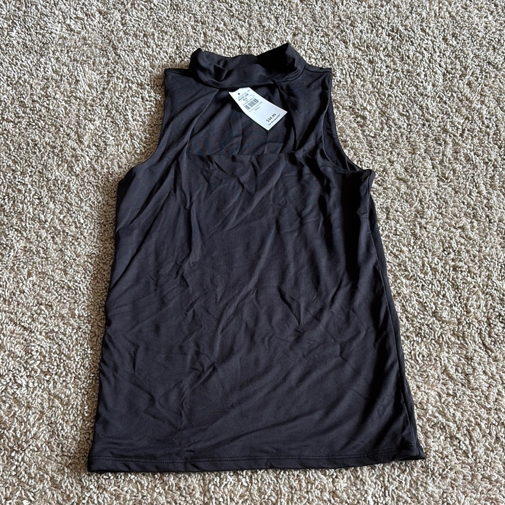 Buckle Black Tank Top with Mandarin Collar